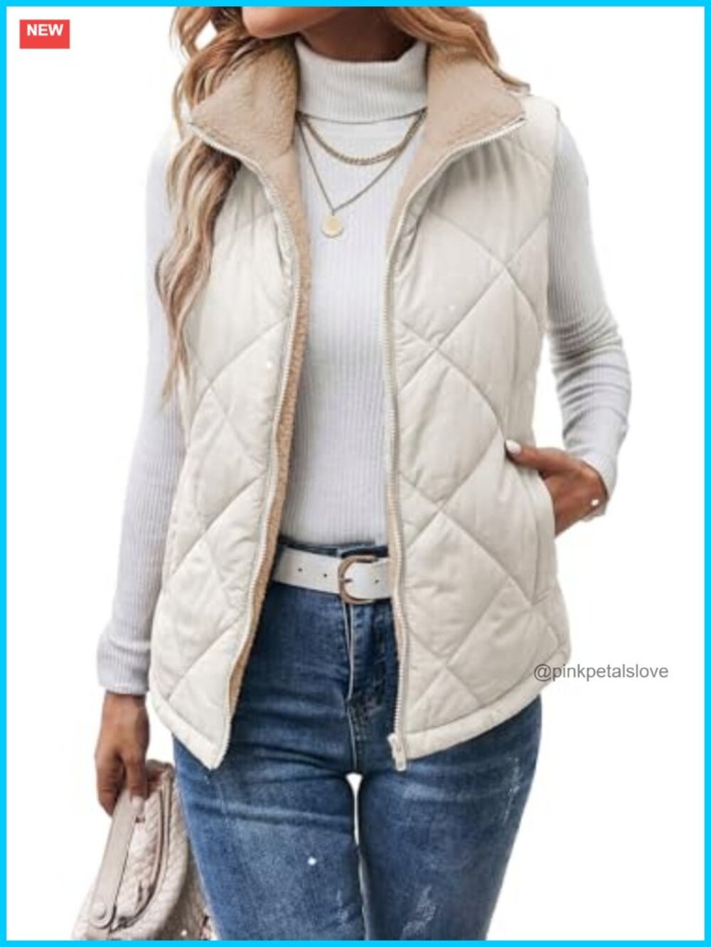 Dokotoo Sherpa Fleece Vest Quilted Zip Up Puffer Sleeveless Jacket